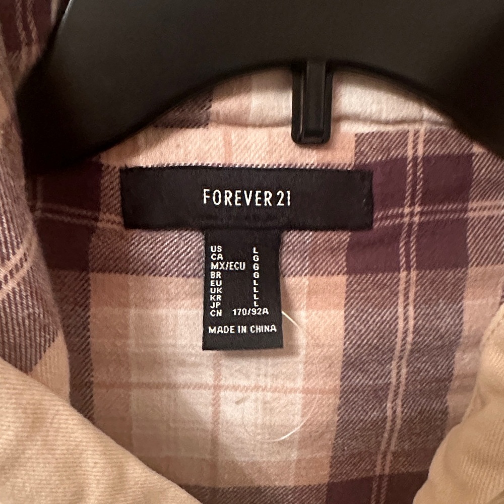 Forever 21 Beige Cropped Hooded Jacket Plaid Lining Size L - Picture 3 of 6